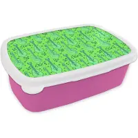MuchoWow Broodtrommel Roze - Lunchbox - Brooddoos - Gitaar - Patronen - Groen - 18x12x6 cm - Kinderen - Meisje