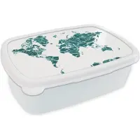 MuchoWow Broodtrommel Wit - Lunchbox - Brooddoos - Wereldkaart - Zee - Wit - 18x12x6 cm - Volwassenen