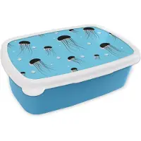 MuchoWow Broodtrommel Blauw - Lunchbox - Brooddoos - Kwallen - Dieren - Patronen - 18x12x6 cm - Kinderen - Jongen