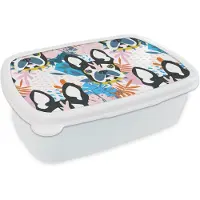 MuchoWow Broodtrommel Wit - Lunchbox - Brooddoos - Patronen - Hond - Plant - Jongens - Meisjes - Kinderen - Kindje - 18x12x6 cm - Volwassenen
