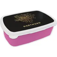 MuchoWow Broodtrommel Roze - Lunchbox - Brooddoos - Kaart - Dortmund - Goud - Plattegrond - Stadskaart - 18x12x6 cm - Kinderen - Meisje