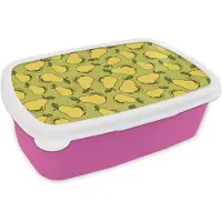 MuchoWow Broodtrommel Roze - Lunchbox - Brooddoos - Peer - Fruit - Vintage - Patronen - 18x12x6 cm - Kinderen - Meisje