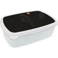 MuchoWow Broodtrommel Wit - Lunchbox - Brooddoos - Vrouw - Maan - Zwart - Line art - 18x12x6 cm - Volwassenen