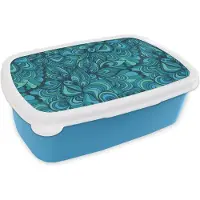 MuchoWow Broodtrommel Blauw - Lunchbox Design - Vintage - Blauw - Turquoise - Brooddoos 18x12x6 cm - Brood lunch box - Broodtrommels voor kinderen en volwassenen