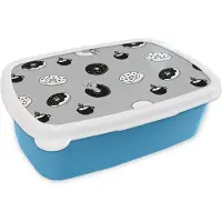 MuchoWow Broodtrommel Blauw - Lunchbox - Brooddoos - Donut - Patronen - Koffie - Zwart Wit - 18x12x6 cm - Kinderen - Jongen