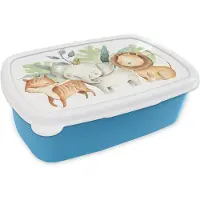 MuchoWow Broodtrommel Blauw - Lunchbox - Brooddoos - Jungle - Olifant - Vos - Leeuw - 18x12x6 cm - Kinderen - Jongen