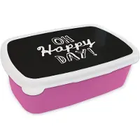 MuchoWow Broodtrommel Roze - Lunchbox - Brooddoos - Spreuken - Oh happy day! - Quotes - 18x12x6 cm - Kinderen - Meisje