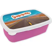 MuchoWow Broodtrommel Roze - Lunchbox - Brooddoos - Roadtrip - Amerika - Zomer - 18x12x6 cm - Kinderen - Meisje