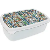 MuchoWow Broodtrommel Wit - Lunchbox Patronen - Lijn - Wit - Brooddoos 18x12x6 cm - Brood lunch box - Broodtrommels voor kinderen en volwassenen