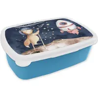 MuchoWow Broodtrommel Blauw - Lunchbox - Brooddoos - Ruimte - Vos - Raket - Jongetje - Meisjes - Kinderen - 18x12x6 cm - Kinderen - Jongen