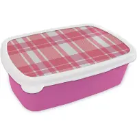 MuchoWow Broodtrommel Roze - Lunchbox - Brooddoos - Plaid - Roze - Patronen - 18x12x6 cm - Kinderen - Meisje