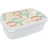 MuchoWow Broodtrommel Wit - Lunchbox - Brooddoos - Vintage - Luchtballon - Kind - Design - 18x12x6 cm - Volwassenen
