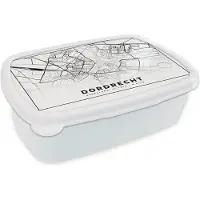 MuchoWow Broodtrommel Wit - Lunchbox - Brooddoos - Kaart - Dordrecht - Zwart - wit - 18x12x6 cm - Volwassenen