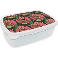 MuchoWow Broodtrommel Wit - Lunchbox - Brooddoos - Bloemen - Natuur - Roze - Patroon - 18x12x6 cm - Volwassenen