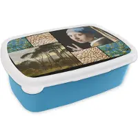MuchoWow Broodtrommel Blauw - Lunchbox - Brooddoos - Meisje met de parel - Collage - Oude meesters - 18x12x6 cm - Kinderen - Jongen