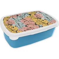 MuchoWow Broodtrommel Blauw - Lunchbox - Brooddoos - Monstera - Hawaii - Design - Pastel - 18x12x6 cm - Kinderen - Jongen