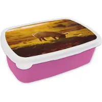 MuchoWow Broodtrommel Roze - Lunchbox - Brooddoos - Varken - Gras - Licht - 18x12x6 cm - Kinderen - Meisje