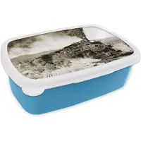 MuchoWow Broodtrommel Blauw - Lunchbox - Brooddoos - Een antieke stoomlocomotief - 18x12x6 cm - Kinderen - Jongen