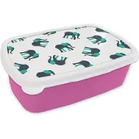 MuchoWow Broodtrommel Roze - Lunchbox - Brooddoos - Olifant - Patroon - Groen - 18x12x6 cm - Kinderen - Meisje
