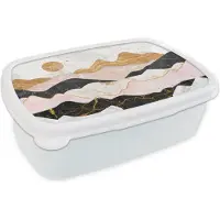MuchoWow Broodtrommel Wit - Lunchbox - Brooddoos - Marmer - Goud - Pastel - 18x12x6 cm - Volwassenen