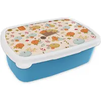 MuchoWow Broodtrommel Blauw - Lunchbox - Brooddoos - Pompoen - Paddelstoelen - Bloemen - Patronen - 18x12x6 cm - Kinderen - Jongen