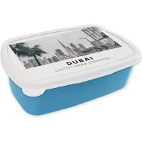 MuchoWow Broodtrommel Blauw - Lunchbox - Brooddoos - Dubai - Skyline - Palmboom - 18x12x6 cm - Kinderen - Jongen