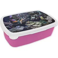 MuchoWow Broodtrommel Roze - Lunchbox - Brooddoos - Kleurrijk aquarium - 18x12x6 cm - Kinderen - Meisje