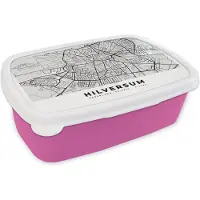 MuchoWow Broodtrommel Roze - Lunchbox - Brooddoos - Kaart - Hilversum - Nederland - 18x12x6 cm - Kinderen - Meisje