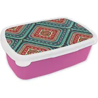 MuchoWow Broodtrommel Roze - Lunchbox - Brooddoos - Azteken - Patronen - Schedel - 18x12x6 cm - Kinderen - Meisje