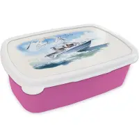MuchoWow Broodtrommel Roze - Lunchbox - Brooddoos - Boot - Vogel - Waterverf - 18x12x6 cm - Kinderen - Meisje