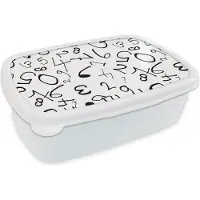MuchoWow Broodtrommel Wit - Lunchbox - Brooddoos - Nummer - Cijfers - Patronen - Zwart wit - 18x12x6 cm - Volwassenen
