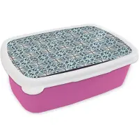 MuchoWow Broodtrommel Roze - Lunchbox - Brooddoos - Blauw - Patronen - Tegels - 18x12x6 cm - Kinderen - Meisje