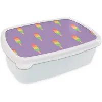 MuchoWow Broodtrommel Wit - Lunchbox - Brooddoos - IJs - Patronen - Kleuren - Paars - 18x12x6 cm - Volwassenen