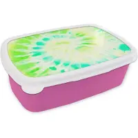 MuchoWow Broodtrommel Roze - Lunchbox - Brooddoos - Tie dye - Kunst - Geel - Groen - 18x12x6 cm - Kinderen - Meisje
