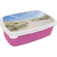 MuchoWow Broodtrommel Roze - Lunchbox - Brooddoos - Strand - Duin - Gras - 18x12x6 cm - Kinderen - Meisje