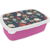 MuchoWow Broodtrommel Roze - Lunchbox - Brooddoos - Botanisch - Vintage - Bloemen - 18x12x6 cm - Kinderen - Meisje