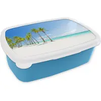 MuchoWow Broodtrommel Blauw - Lunchbox - Brooddoos - Tropisch - Strand - Palmboom - 18x12x6 cm - Kinderen - Jongen