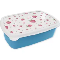 MuchoWow Broodtrommel Blauw - Lunchbox - Brooddoos - Aardbei - Fruit - Wit - 18x12x6 cm - Kinderen - Jongen