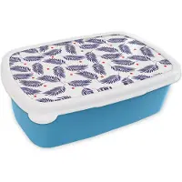 MuchoWow Broodtrommel Blauw - Lunchbox - Brooddoos - Tropisch - Bladeren - Patronen - Stippen - 18x12x6 cm - Kinderen - Jongen