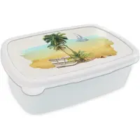 MuchoWow Broodtrommel Wit - Lunchbox - Brooddoos - Tas - Boot - Palmboom - 18x12x6 cm - Volwassenen