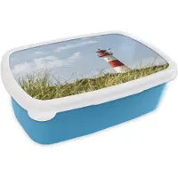 MuchoWow Broodtrommel Blauw - Lunchbox - Brooddoos - Zee - Vuurtoren - Duitsland - 18x12x6 cm - Kinderen - Jongen