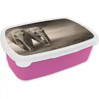 MuchoWow Broodtrommel Roze - Lunchbox - Brooddoos - Olifant - Berg - Mist - 18x12x6 cm - Kinderen - Meisje