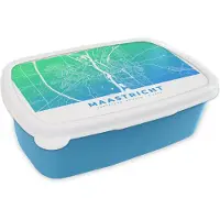 MuchoWow Broodtrommel Blauw - Lunchbox - Brooddoos - Stadskaart - Maastricht - Blauw Groen - 18x12x6 cm - Kinderen - Jongen
