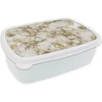 MuchoWow Broodtrommel Wit - Lunchbox - Brooddoos - Marmer - Geel - Gouden - 18x12x6 cm - Volwassenen