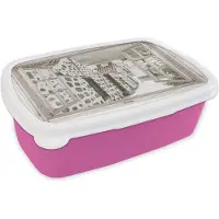 MuchoWow Broodtrommel Roze - Lunchbox - Brooddoos - Doorkijk - Griekenland - Zomer - 18x12x6 cm - Kinderen - Meisje