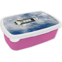 MuchoWow Broodtrommel Roze - Lunchbox - Brooddoos - Space shuttle vliegt hoog in het heelal - 18x12x6 cm - Kinderen - Meisje