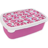 MuchoWow Broodtrommel Roze - Lunchbox - Brooddoos - Bloemen - Rozen - Patroon - 18x12x6 cm - Kinderen - Meisje