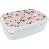 MuchoWow Broodtrommel Wit - Lunchbox - Brooddoos - Patronen - Vergeet me nietjes - Bloemen - Girl - Kids - Kinderen - 18x12x6 cm - Volwassenen