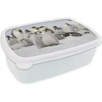 MuchoWow Broodtrommel Wit - Lunchbox - Brooddoos - Pinguïns - Sneeuw - Dieren - 18x12x6 cm - Volwassenen