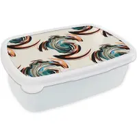 MuchoWow Broodtrommel Wit - Lunchbox - Brooddoos - Patronen - Abstract - Verf - 18x12x6 cm - Volwassenen